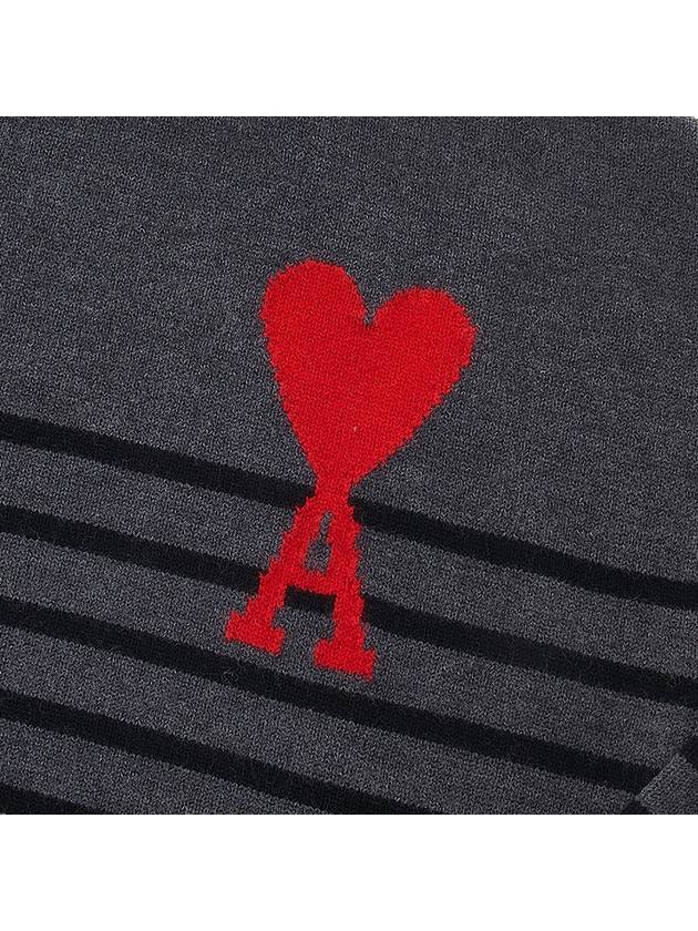 Men's Heart Logo Striped Turtleneck Grey - AMI - BALAAN 7
