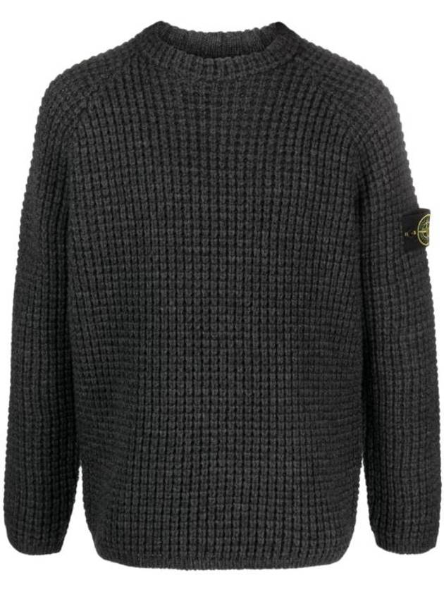 Knotted Ribbed Stitch Pure Wool Crewneck Knit Top Steel Grey Melange - STONE ISLAND - BALAAN 2