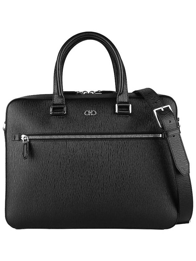 Gancini Business Leather Briefcase Black - SALVATORE FERRAGAMO - BALAAN 3