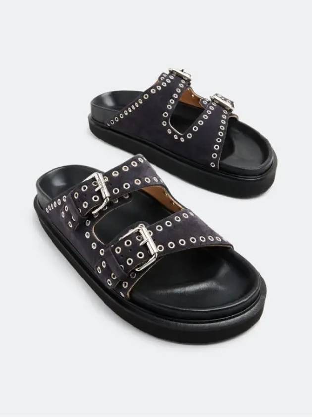 Lennya Eyelet Leather Slippers Black - ISABEL MARANT - BALAAN 5