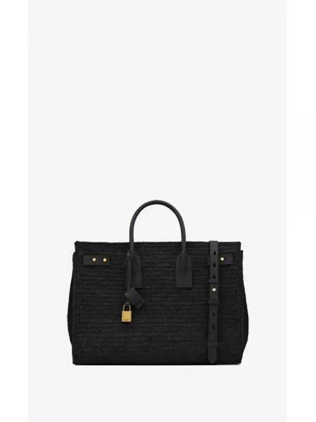 Sac De Jour Medium Supple in Raffia and Vegetable-Tanned Leather Tote Bag Black - SAINT LAURENT - BALAAN 2