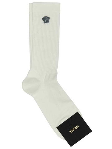 Embroidered Medusa Ribbed Socks White - VERSACE - BALAAN 1