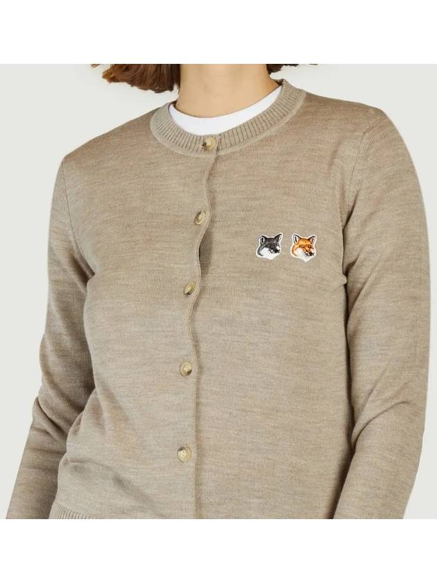 Double Fox Head Patch Round Neck Cardigan Beige Melange - MAISON KITSUNE - BALAAN 7