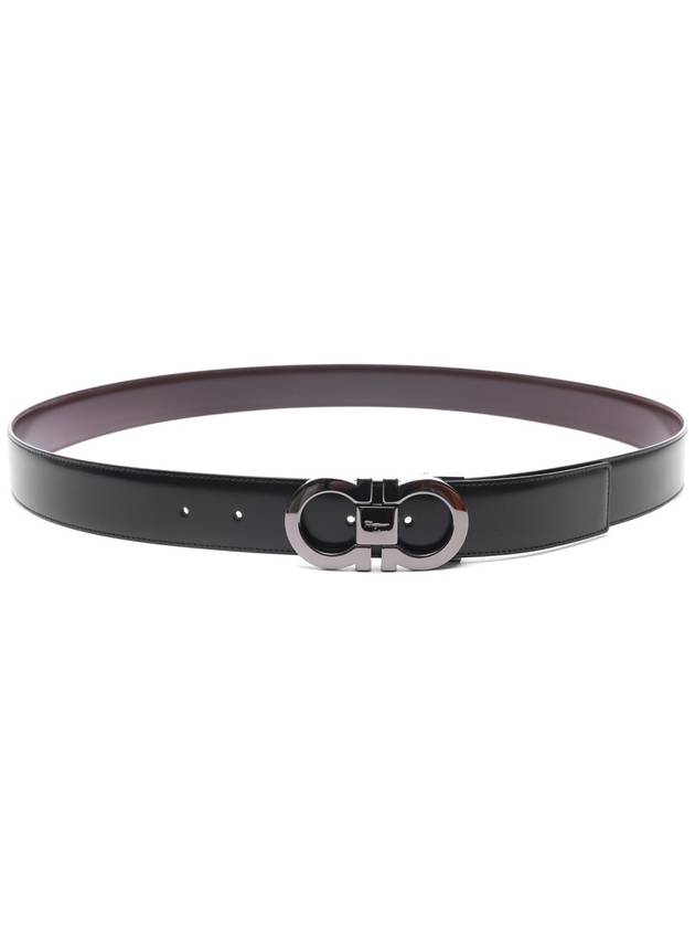 Double Gancini Reversible Leather Belt Black Auburn - SALVATORE FERRAGAMO - BALAAN 5