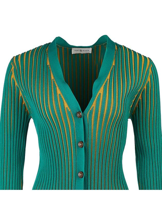 Women's Two-Tone Stretch Cardigan Green - TORY BURCH - BALAAN 5