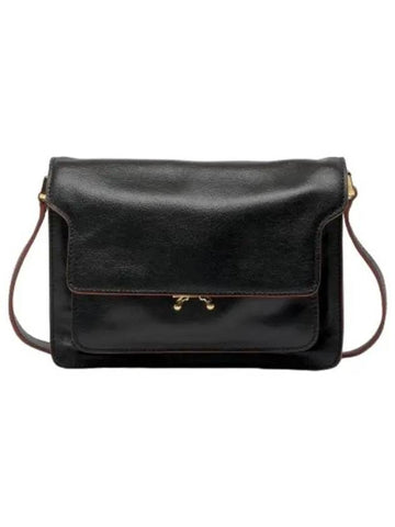 Medium tumbled leather trunk soft shoulder bag black - MARNI - BALAAN 1