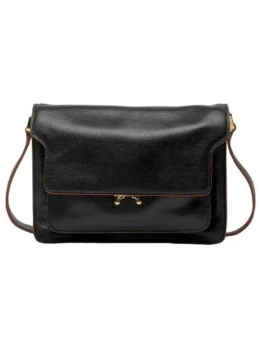 Medium Tumbled Leather Trunk Soft Shoulder Bag Black - MARNI - BALAAN 1