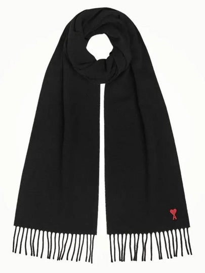 Small Heart Logo Classic Wool Scarf Black - AMI - BALAAN 2