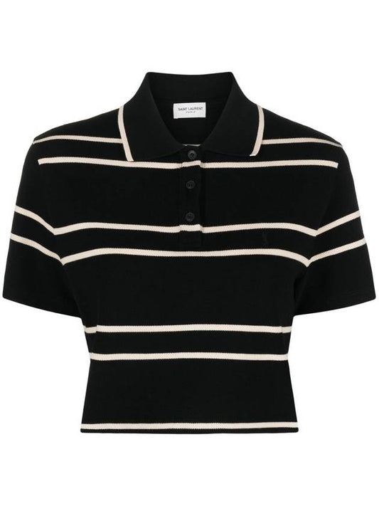 Striped Cotton Crop Polo Shirt 743666Y37IS1095 B0710288322 - SAINT LAURENT - BALAAN 1