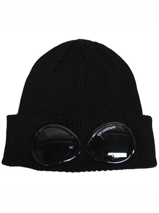 Goggle Detail Ribbed Beanie Black - CP COMPANY - BALAAN 2