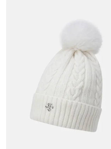 Women s Detachable Pom Beanie Ivory SP422UKCO1 - DESCENTE - BALAAN 1