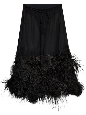 The Attico Ostrich Feather-Trim Midi Skirt - THE ATTICO - BALAAN 1