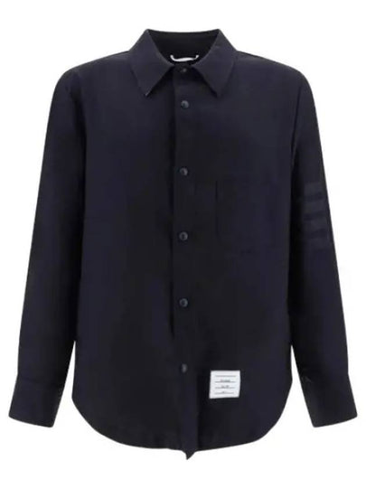 4 Bar Stripe Plain Weaving Wool Long Sleeve Shirt Navy - THOM BROWNE - BALAAN 2