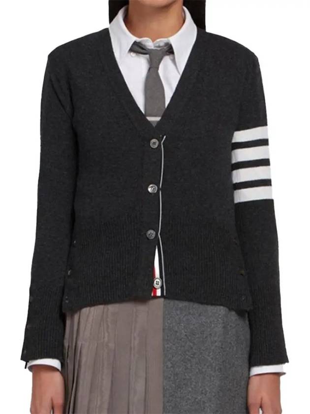 4-Bar V-Neck Cashmere Cardigan Dark Grey - THOM BROWNE - BALAAN 4