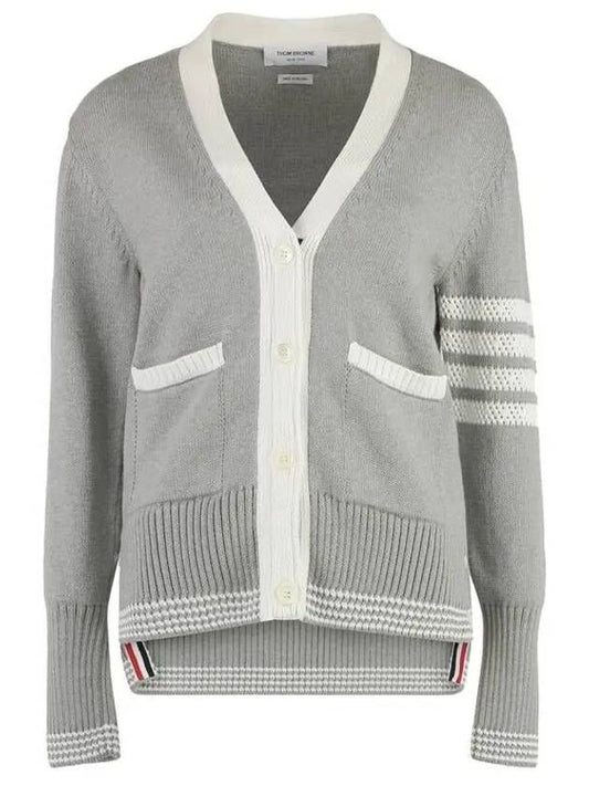 4 Bar Stitch V Neck Cardigan Grey - THOM BROWNE - BALAAN 2