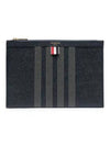 4-Bar Leather Small Clutch Bag Navy - THOM BROWNE - BALAAN 1