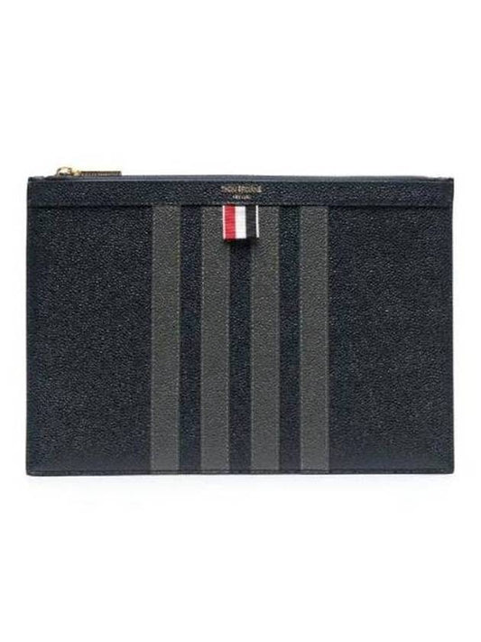 4-Bar Leather Small Clutch Bag Navy - THOM BROWNE - BALAAN 1