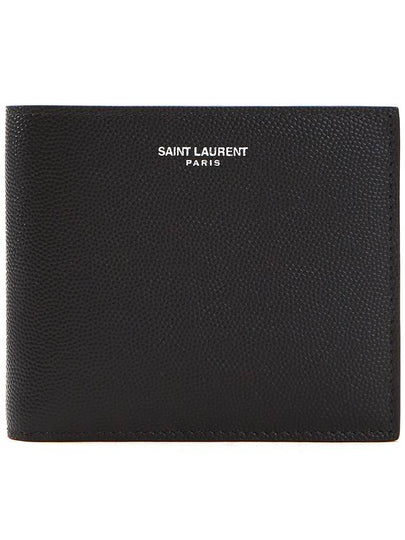 Classic Logo Textured Leather Half Wallet Black - SAINT LAURENT - BALAAN 2