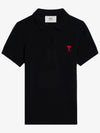 Embroidered Heart Logo Short Sleeve Polo Shirt Black - AMI - BALAAN 2