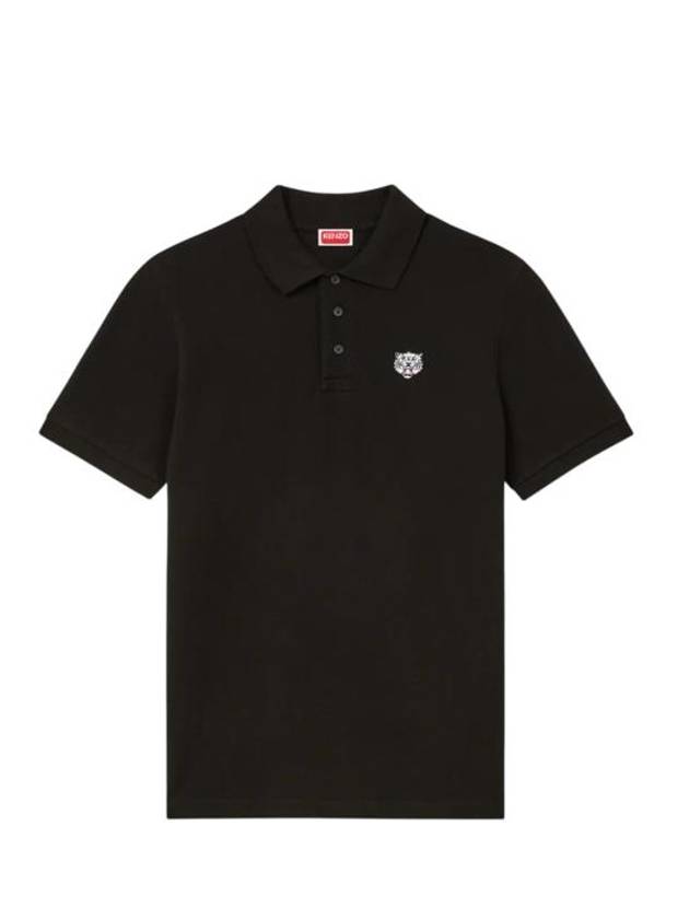 Happy Tiger Embroidery Slim Short Sleeve Polo Shirt Black - KENZO - BALAAN 1