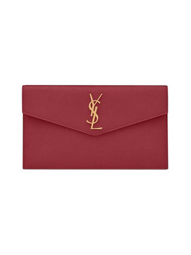 Uptown Grain de Poudre Embossed Leather Clutch Bag Red - SAINT LAURENT - BALAAN 1