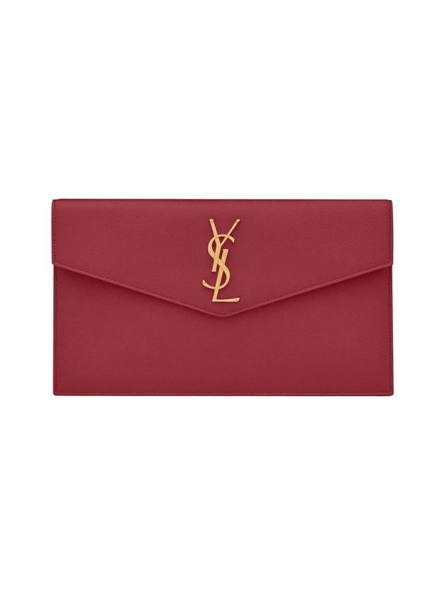 Uptown Grain de Poudre Embossed Leather Clutch Bag Red - SAINT LAURENT - BALAAN 1