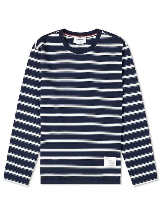 Stripe Jersey Oversized Long Sleeve T-Shirt Navy - THOM BROWNE - BALAAN 1