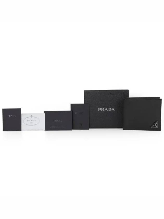 Triangle Logo Saffiano Half Wallet Black - PRADA - BALAAN 4