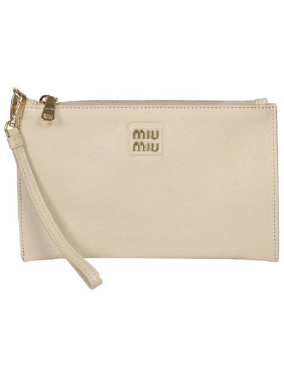 Madras Logo Leather Clutch Bag Beige - MIU MIU - BALAAN 2