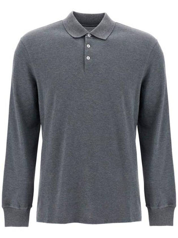 Long Sleeve Polo Shirt Grey - BRUNELLO CUCINELLI - BALAAN 1