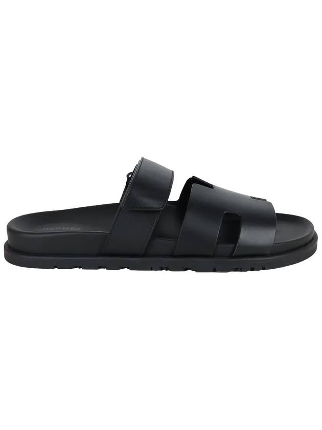 Hermes Chypre H Logo Calfskin Sandals Black - HERMES - BALAAN 3