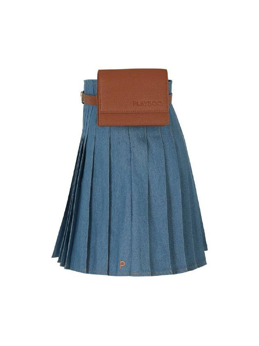 DENIM PLEATED SKIRT BELT BAG SETLight Denim - PLAYBOO - BALAAN 2