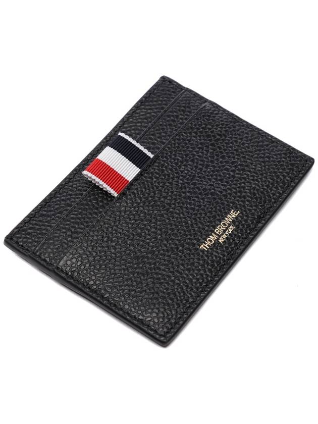 Stripe Note Compartment Pebble Grain Leather Card Wallet Black - THOM BROWNE - BALAAN 6