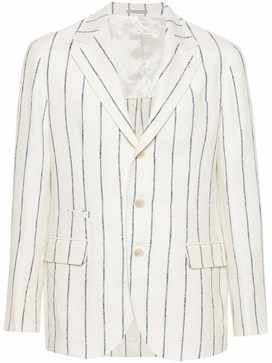 Wool Linen Blenad Jacket Light Beige - BRUNELLO CUCINELLI - BALAAN 2