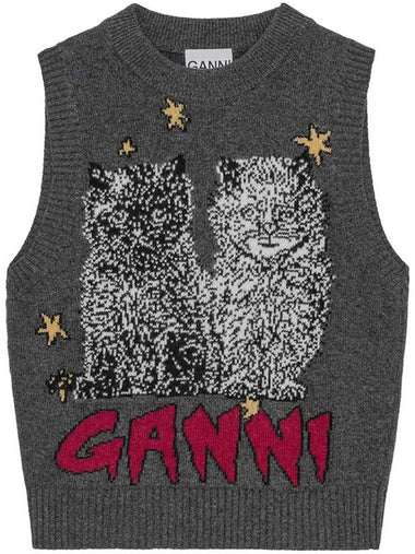 Graphic Cat Vest Gray - GANNI - BALAAN 1