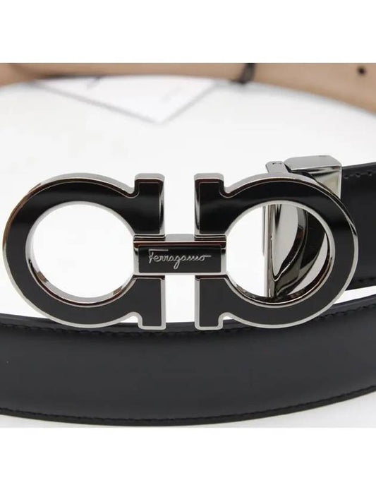 Adjustable Gancini Gunmetal Logo Leather Belt Black - SALVATORE FERRAGAMO - BALAAN 2