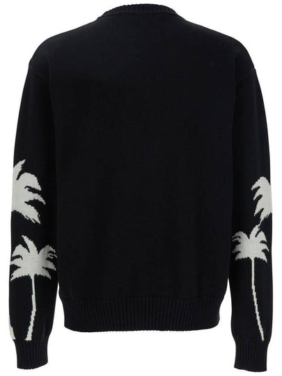 Black Sweater With Palms Motifs In Cotton And Wool Blend Man - PALM ANGELS - BALAAN 2