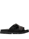 Logo Buckle Strap Slippers Black - PRADA - BALAAN 2