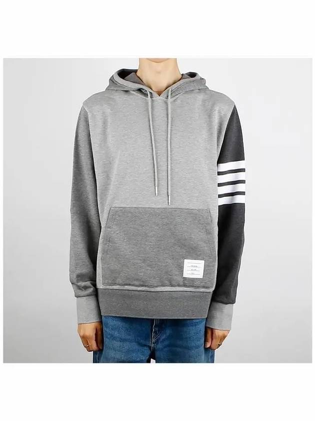 Panel Drawstring Cotton Hoodie Grey - THOM BROWNE - BALAAN 3