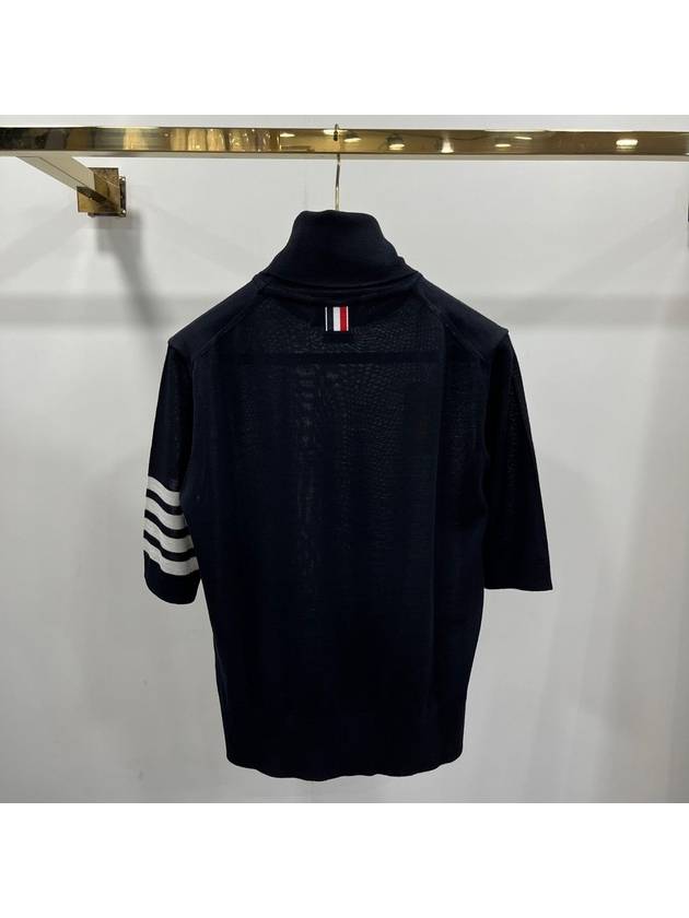 Fine Merino 4 Bar Relaxed Short Sleeve Turtleneck Navy - THOM BROWNE - BALAAN 3