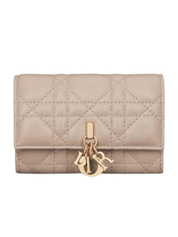 XS Lady Cannage Lambskin Flap Wallet Powder Beige - DIOR - BALAAN 1