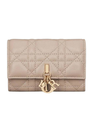 XS Lady Cannage Lambskin Flap Wallet Powder Beige - DIOR - BALAAN 1