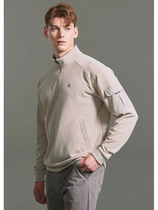 Men s sleeve pocket half zip up high neck long t shirt khaki beige - CLEVELAND GOLF - BALAAN 2