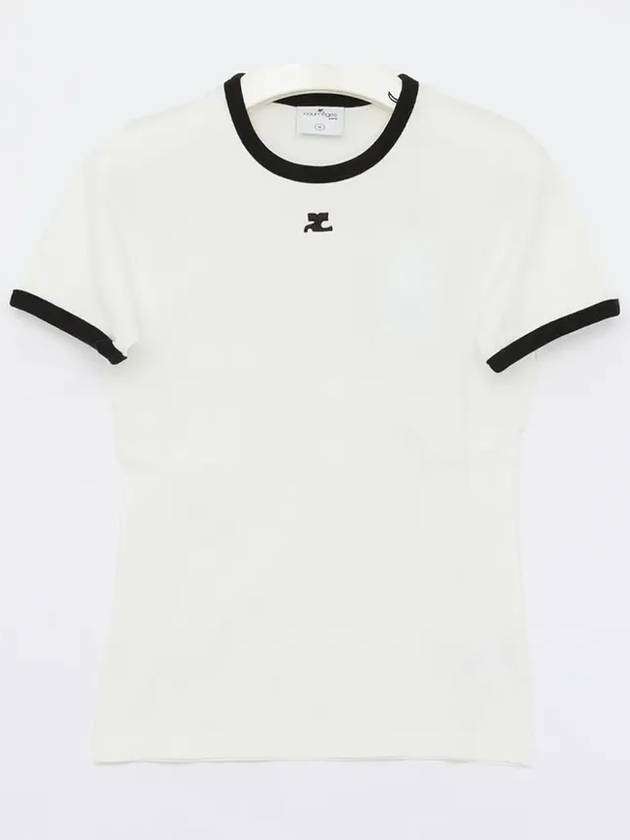 Contrast Signature Short Sleeve T-Shirt White - COURREGES - BALAAN 4