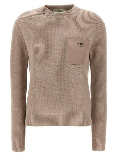 Pocket Wool Sweatshirt Beige - FENDI - BALAAN 1