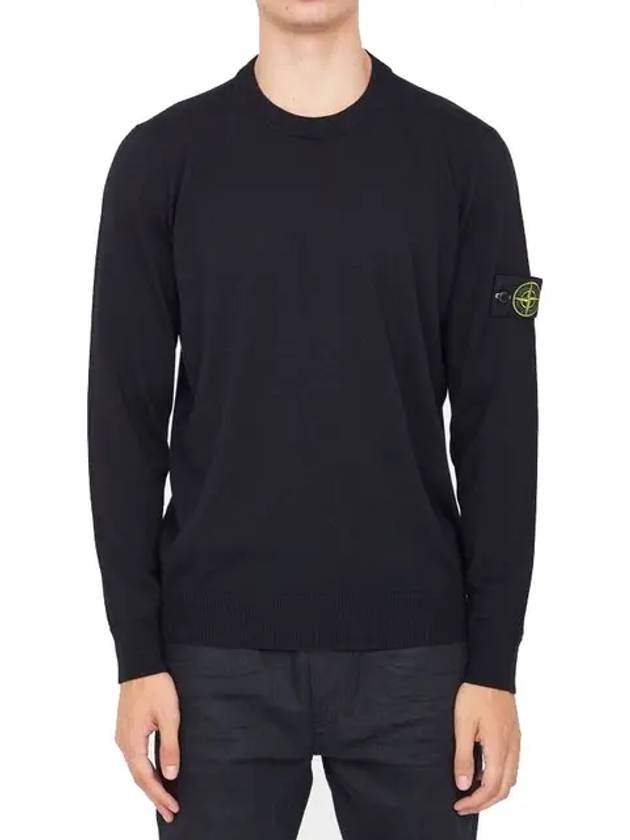 Logo Patch Round Neck Knit Top Black - STONE ISLAND - BALAAN 3