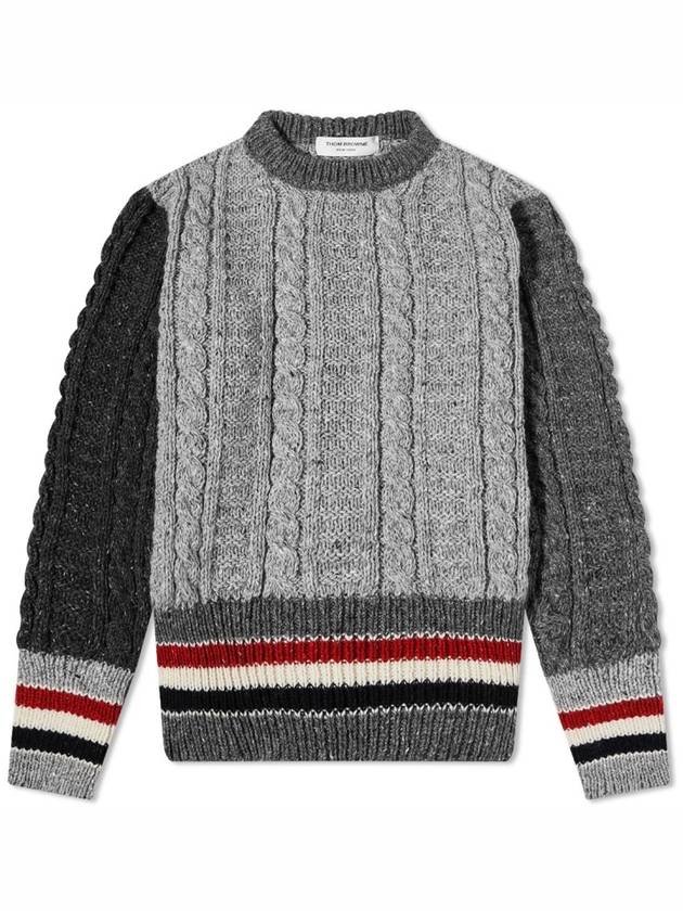 Fun Mix Three Stripe Wool Mohair Tweed Knit Top Tonal Grey - THOM BROWNE - BALAAN 2