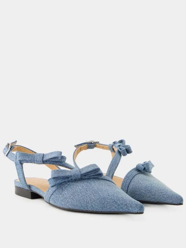 Denim Multi Bow Pointy Cut Out Ballerina Blue - GANNI - BALAAN 2