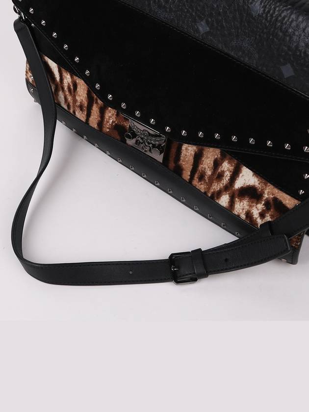 Leopard print studded chain shoulder bag - MCM - BALAAN 6