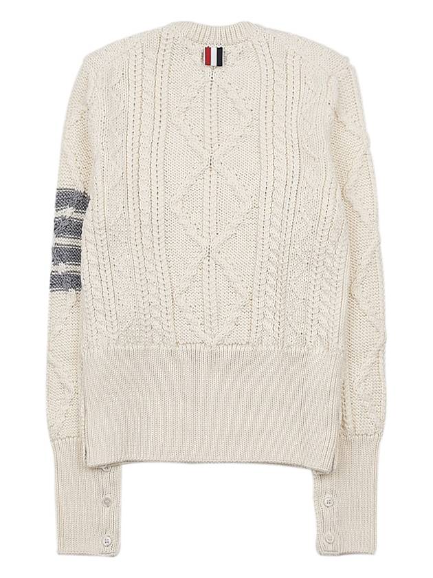 4 Bar Aran Cable Merino Crew Neck Pullover Knit Top White - THOM BROWNE - BALAAN 3